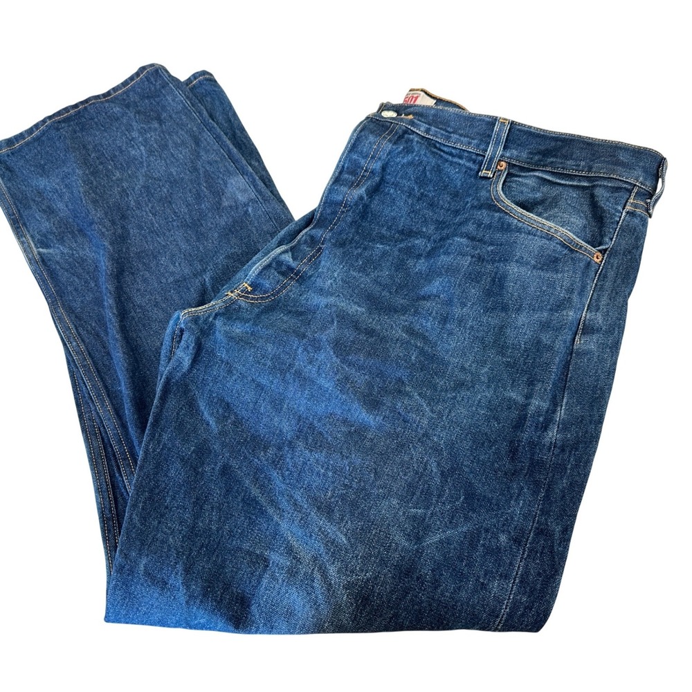 Levis 501 Original Straight Leg Jeans Mens 46x34 Dark Wash Blue Button Fly Denim